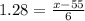 1.28=\frac{x-55}{6}