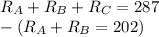 R_{A}+R_{B}+R_{C}=287\\- (R_{A}+R_{B}=202)\\\\