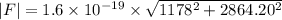 |F|=1.6\times 10^{-19}\times \sqrt{1178^2+2864.20^2}