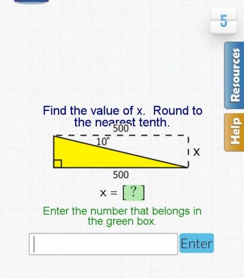 Trigonometry question!  find the vaule of x. round to the nearest tenth!