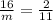 \frac{16}{m}=\frac{2}{11}