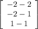 \left[\begin{array}{ccc}-2-2\\-2-1\\1-1\end{array}\right]