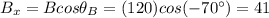 B_x = B cos \theta_B = (120) cos (-70^{\circ})=41
