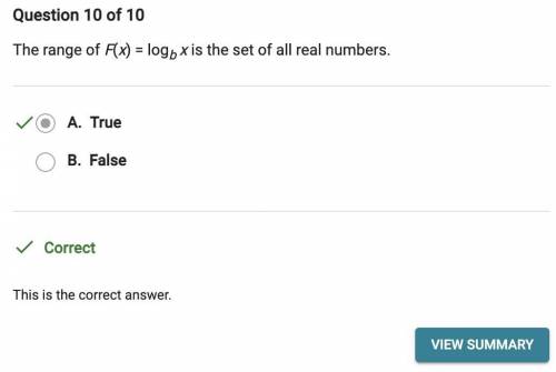 The range of f(x) = logb x is the set of all real numbers. true or false