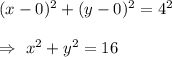 (x-0)^2+(y-0)^2=4^2\\\\\Rightarrow\ x^2+y^2=16