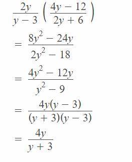 What is the product?  2y/y-3 multiplied by 4y-12/2y+6