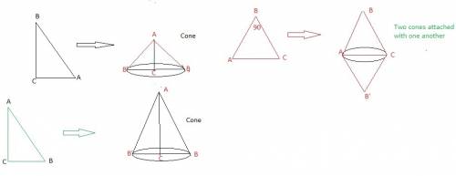 What 3-dimensional shape is formed when the right triangle abc is rotated 360° about its side ac?