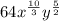 64 x^{ \frac{10}{3} }  y^{ \frac{5}{2} }