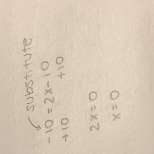 Given f (x) = 2x - 10 for which value of x that f (x) = -10 quick !