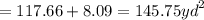 = 117.66 + 8.09 = 145.75 {yd}^{2}