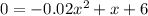 0 = -0.02x^2 + x + 6