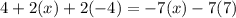 4+2(x)+2(-4)=-7(x)-7(7)