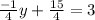 \frac{-1}{4}y+ \frac{15}{4}  =3