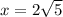 x=2 \sqrt{5}