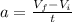 a=\frac{V_f-V_i}{t}