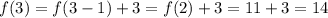 f(3)=f(3-1)+3=f(2)+3=11+3=14