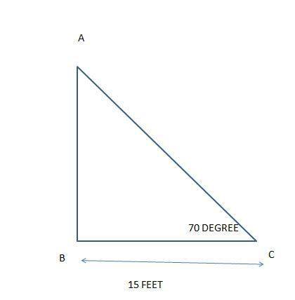 The angle looking up at the sun is 70°. a flagpole casts a shadow of 15 ft. draw a diagram and find