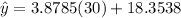 \hat{y}=3.8785(30)+18.3538