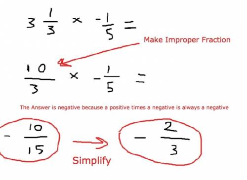 Answer 3 1/3 × -1/5 fast and step by step