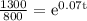 \frac{1300}{800} = \mathrm{e}^{0.07 \mathrm{t}}