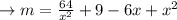 \rightarrow m=\frac{64}{x^{2}}+9-6x+x^{2}