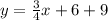 y =  \frac{3}{4}x  + 6 + 9