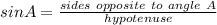 sin A=\frac{sides\ opposite\ to\ angle\ A }{hypotenuse}