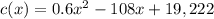 c(x) = 0.6x^2-108x+19,222