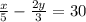 \frac{x}{5}-\frac{2y}{3}=30