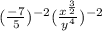 ( \frac{-7}{5} )^{-2}( \frac{x^ \frac{3}{2} }{y^4} )^{-2}