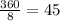 \frac{360}{8}=45