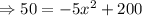 \Rightarrow 50 = -5x^2 + 200