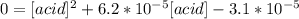 0=[acid]^2+6.2*10^{-5}[acid]-3.1*10^{-5}