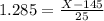 1.285 = \frac{X - 145}{25}