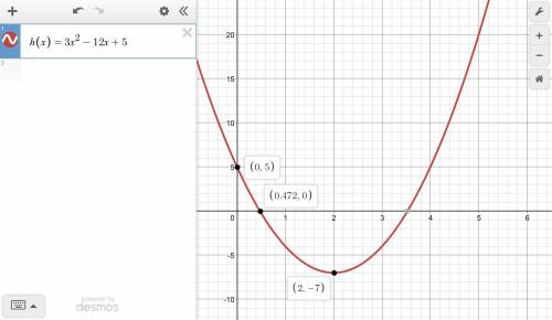 Aprojectile is shot into the air following the path, h(x) = 3x2 - 12x + 5. at what time, value of x,