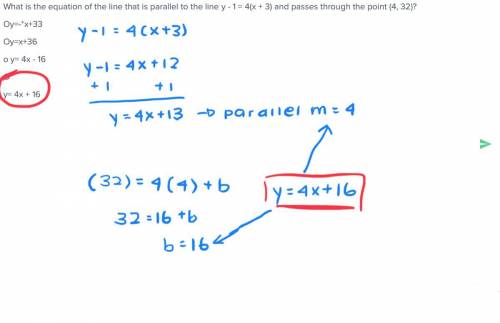 What is the equation of the line that is parallel to the line y - 1 = 4(x + 3) and passes through th