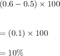 (0.6-0.5)\times 100\\\\\\=(0.1)\times 100\\\\=10\%