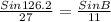 \frac{Sin 126.2}{27} =\frac{Sin B}{11}