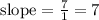 \text{slope}=\frac{7}{1} =7