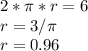 2*\pi *r=6\\r=3/\pi \\r=0.96