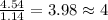 \frac{4.54}{1.14}=3.98\approx 4