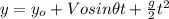 y=y_{o}+Vo sin \theta t + \frac{g}{2}t^{2}