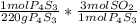 \frac{1molP_{4}S_{3}}{220gP_{4}S_{3}} *\frac{3molSO_{2}}{1molP_{4}S_{3}}