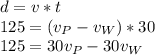 d=v*t\\125=(v_P- v_W)*30\\125=30v_P-30v_W