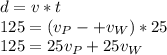 d=v*t\\125=(v_P-+v_W)*25\\125=25v_P+25v_W