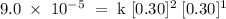 \rm 9.0\;\times\;10^-^5\;=\;k\;[0.30]^2\;[0.30]^1