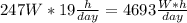 247W*19\frac{h}{day} =4693\frac{W*h}{day}