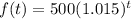 f(t)=500(1.015)^{t}