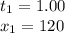 t_{1}= 1.00\\x_{1}= 120