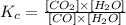 K_c=\frac{[CO_2]\times [H_2O]}{[CO]\times [H_2O]}